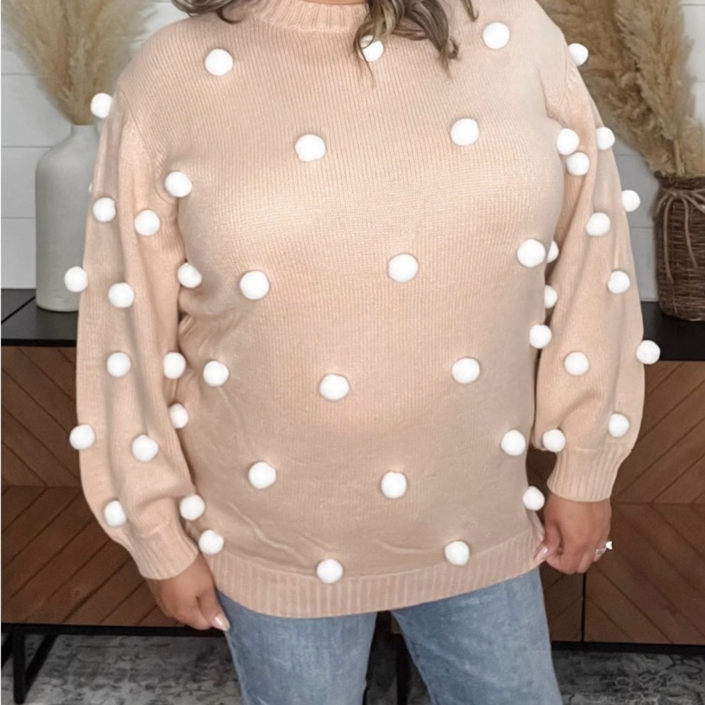 NWT Women's Beige Pom-Pom Sweater